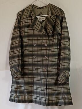 EUC Regent Park Mid Length Trench Coat Women XL Black Gray White Belted Pockets